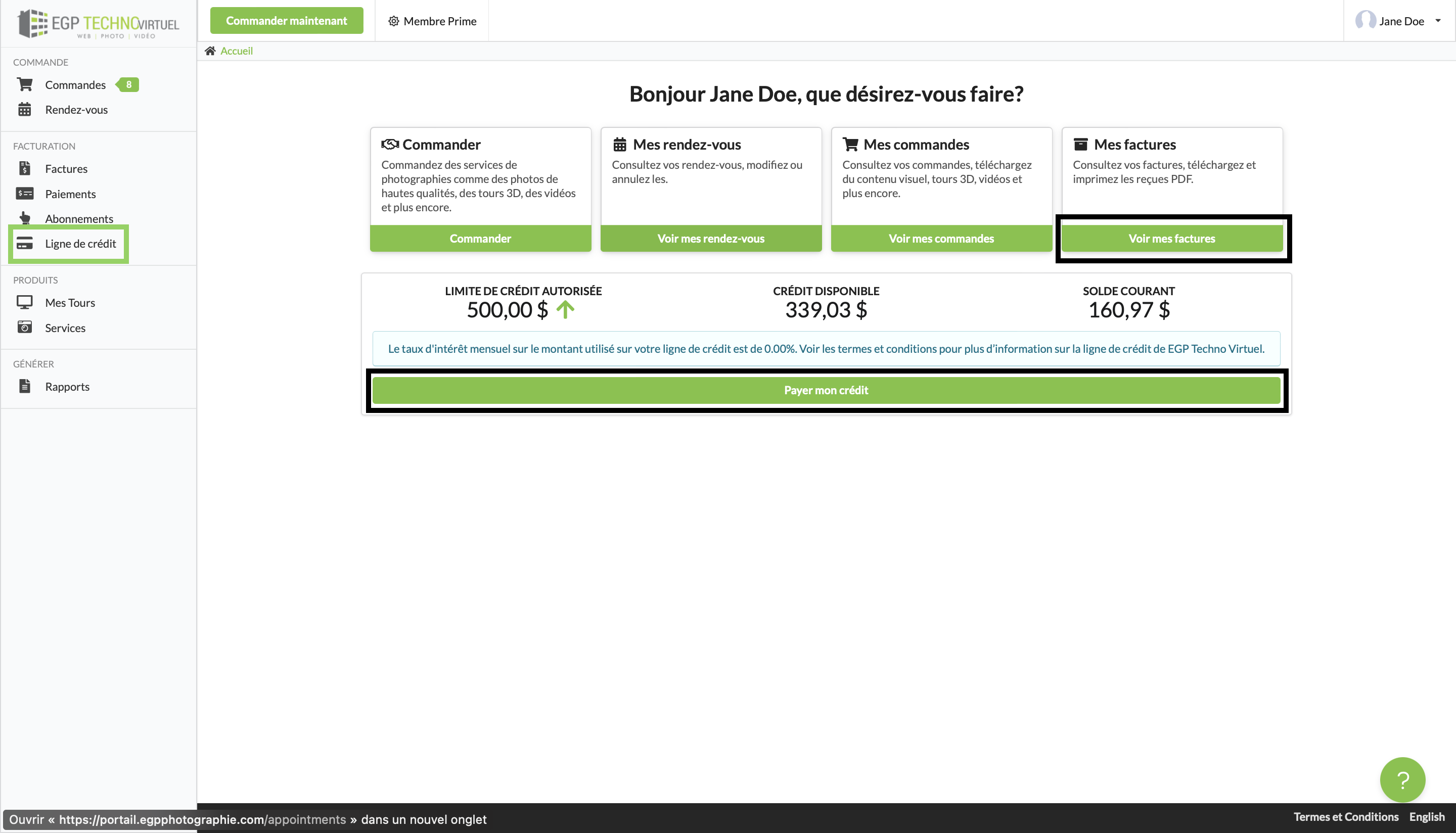 Credit line menu location