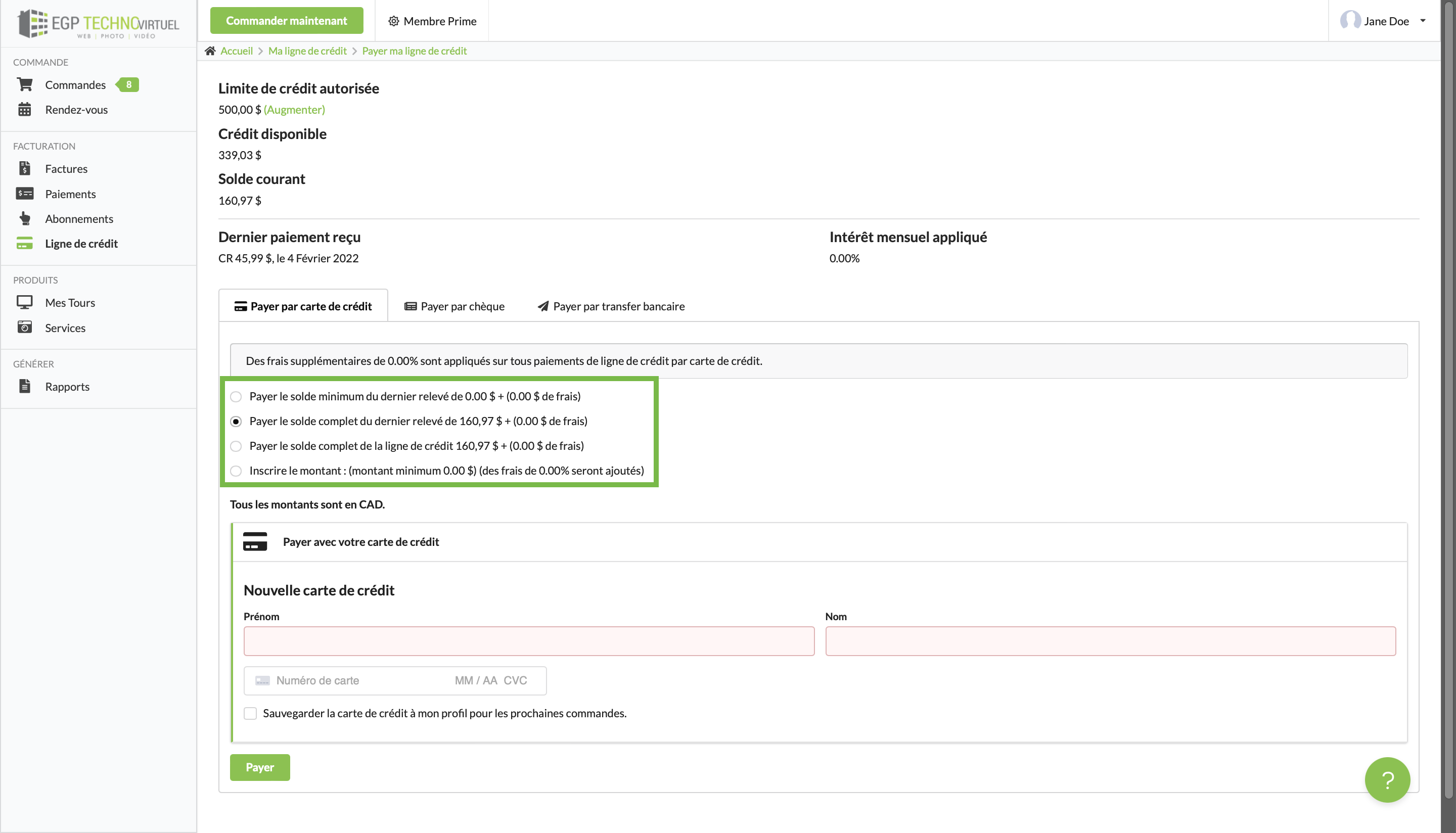 Dialogue de paiement