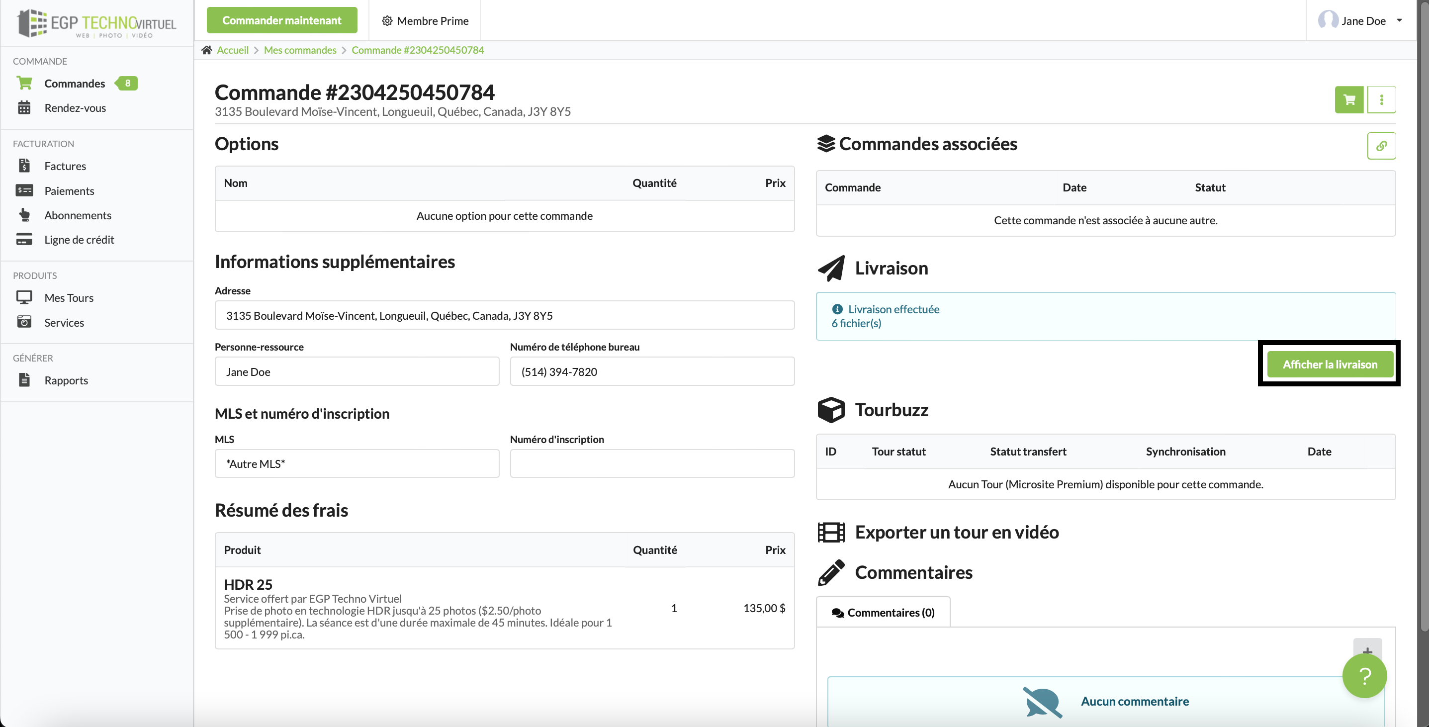 Afficher la livraison