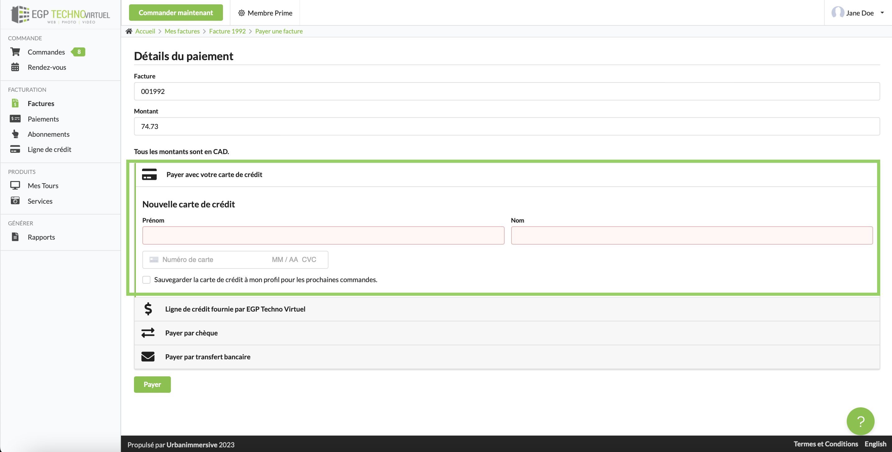 Paiement par carte de crédit